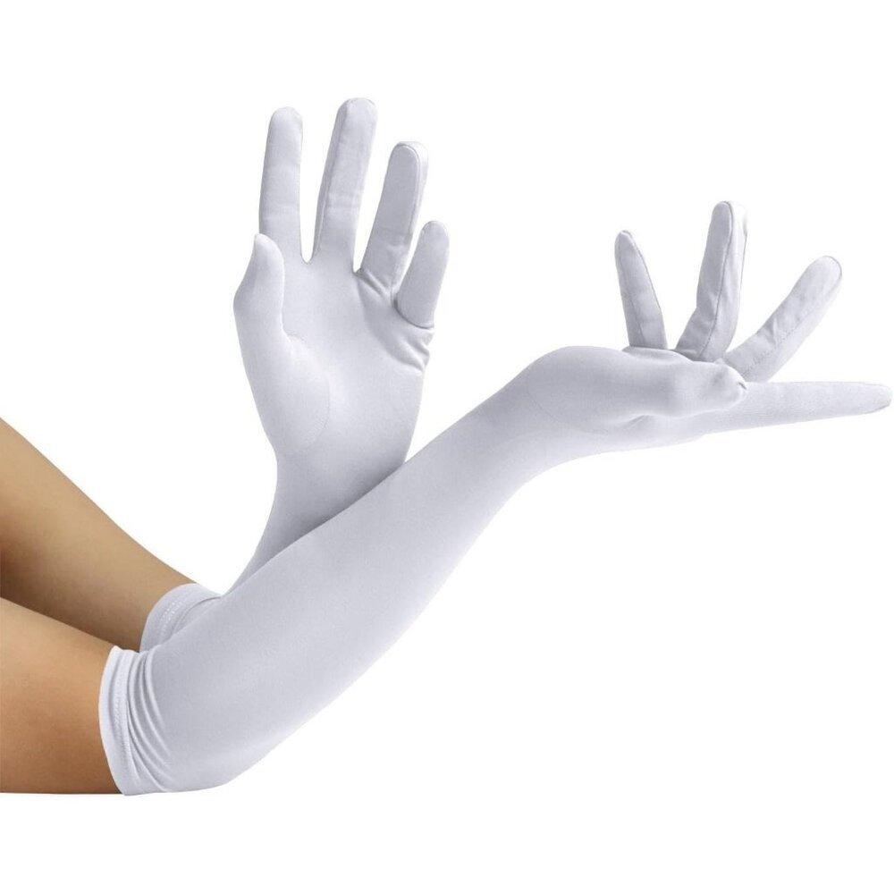 Women's White Elbow Length Fabric Satin Gloves Halloween Costume Accessories